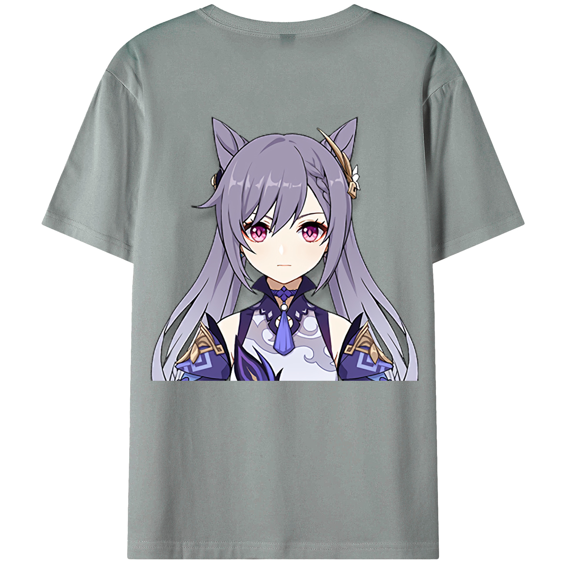 げんし神 刻晴 こくせい genshin Kokusei 綿100％ メンズ半袖Tシャツ（バックプリント） 通気性